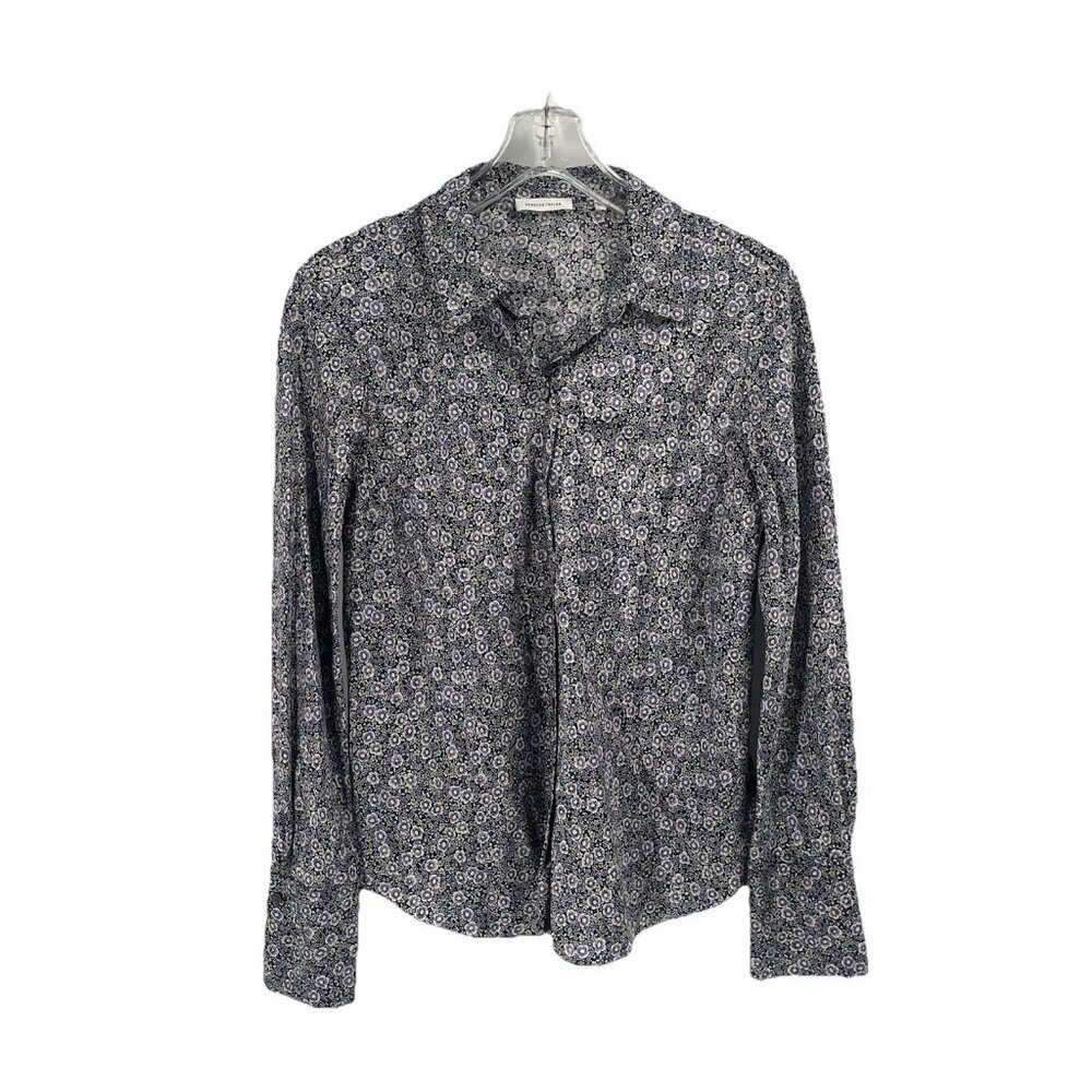 Rebecca Taylor Purple Floral Silk Button Down Shirt Collar Sz 6 Cottagecore